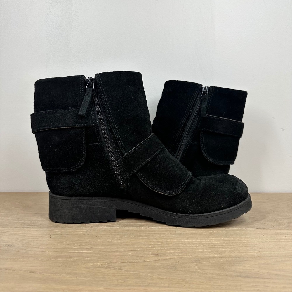 Nine West Boots Womens 9.5 Black Suede Ankle Biker Moto Buckle Lug Sole - Picture 7 of 11